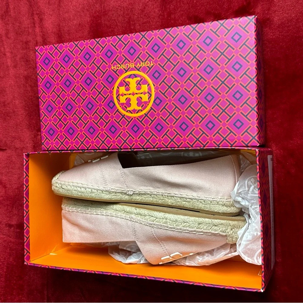 Tory Burch Pink/WhiteFlat Espadrille Size 8.5